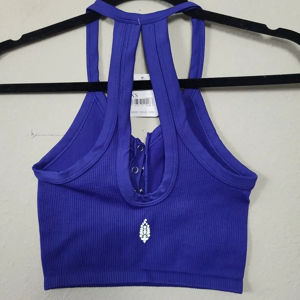 Free people‎ Womens Blue Henley Neck Sleeveless Cropped Tank Top Size XS